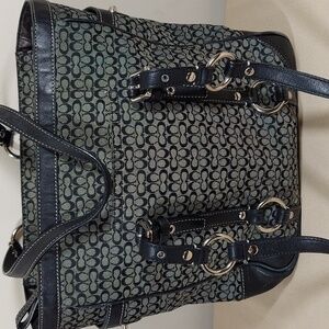 Coach Black Gray Canvas Leather Signature Tote Purse Shoulder Bag A0849-F11526